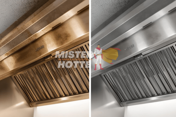 Comparaison avant après dégraissage hotte professionnelle - Résultat Mister Hotte