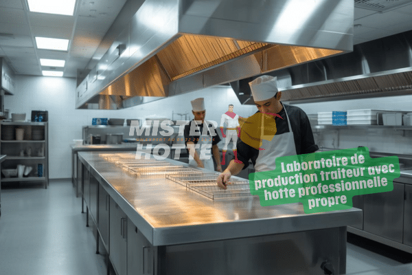 Technicien Mister Hotte nettoyant une hotte de laboratoire traiteur